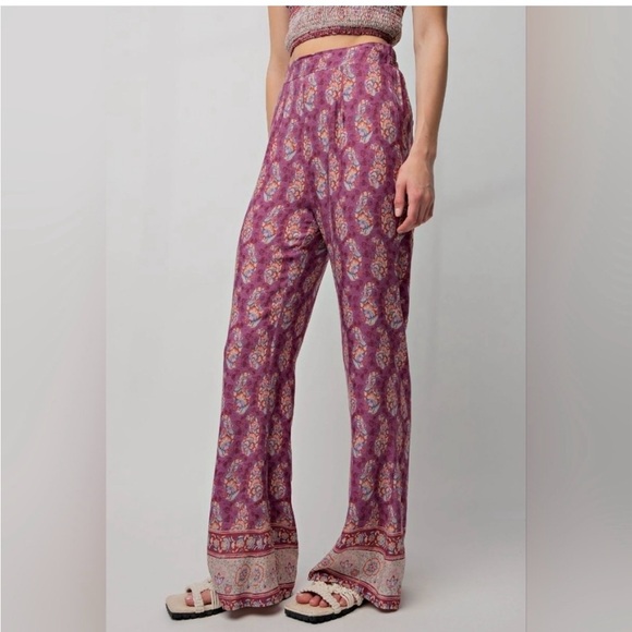 easel Pants - Easel Purple Paisley Wide Leg Pants